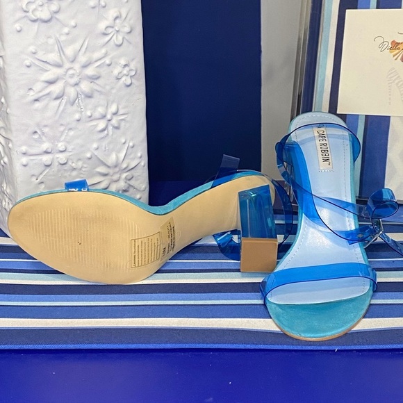 Fashion nova neon blue clear ankle strap square high heel sandals Sz 10 - Picture 5 of 15